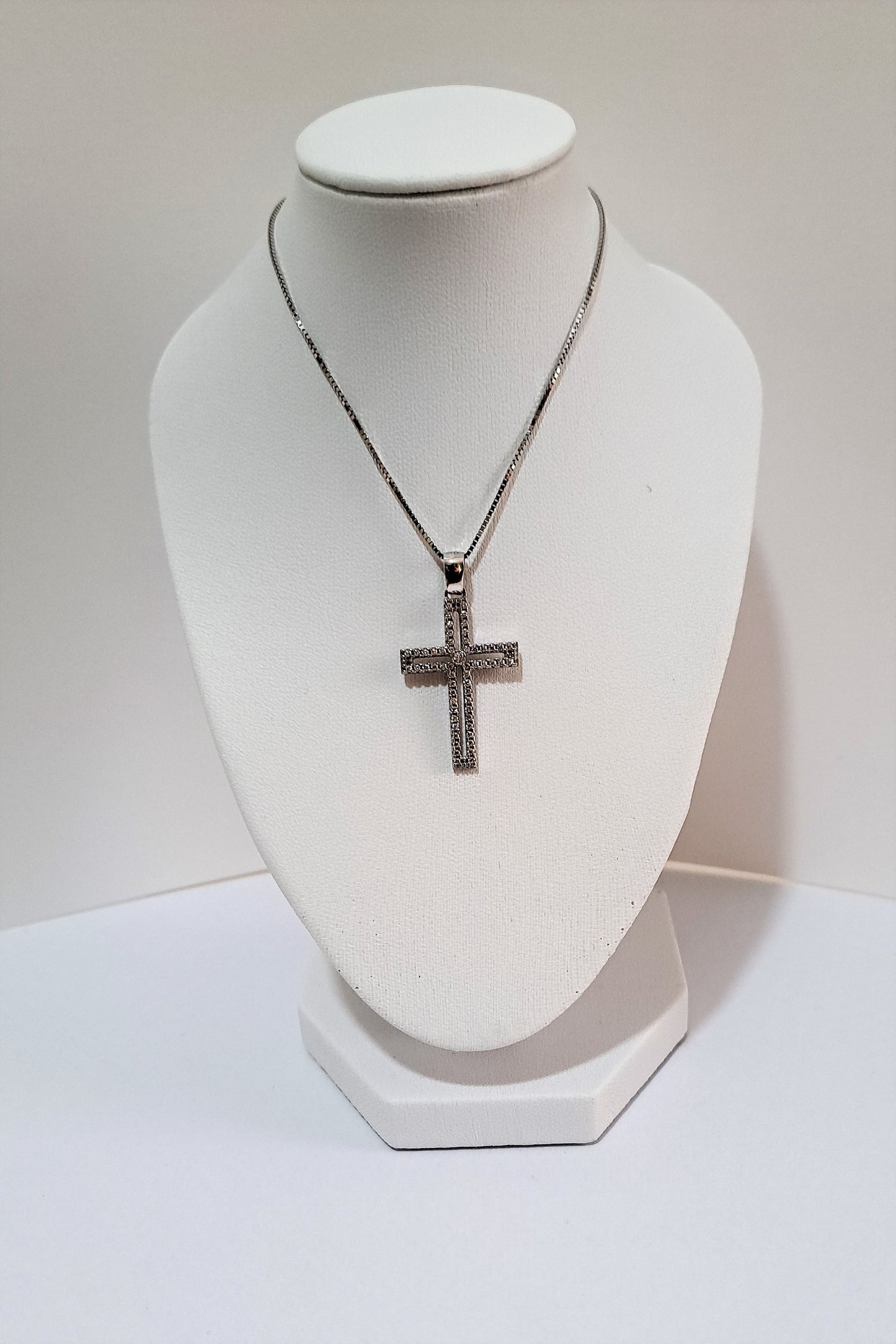 14K White Gold Cross with zirkons (I) - Katerina Roukouna