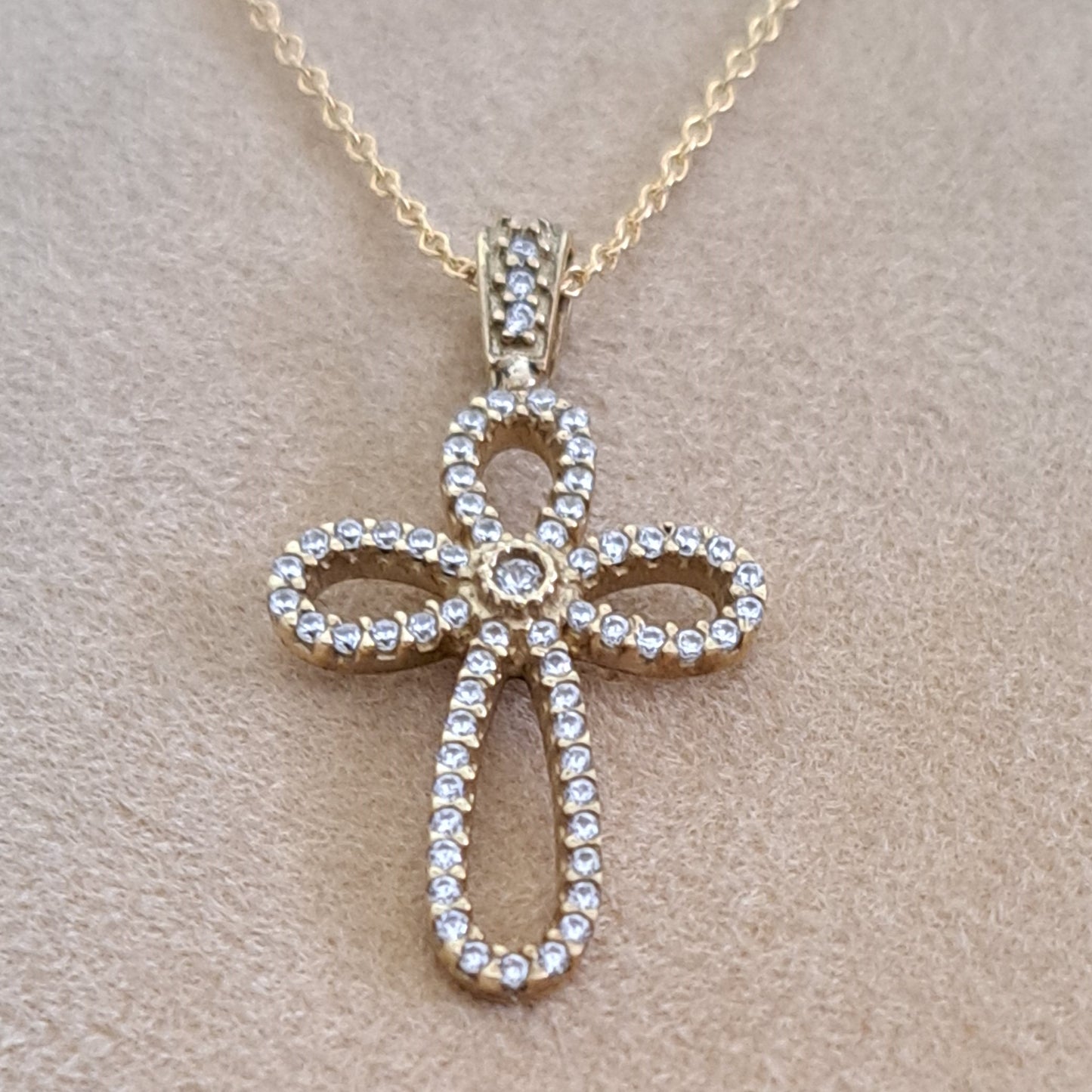 14k Yellow Gold Cross with zirkons ( III )