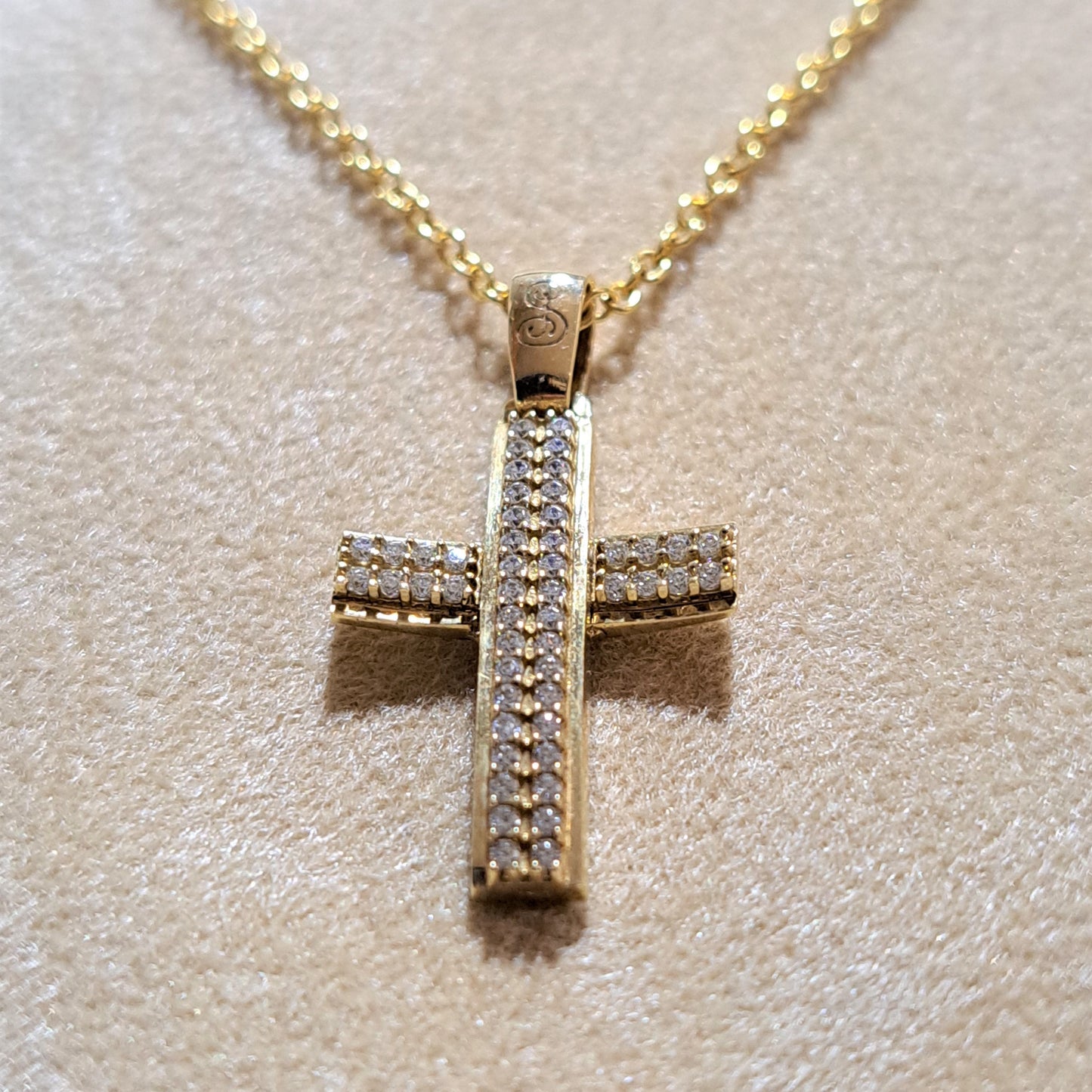 14k Yellow Gold Cross with zirkons