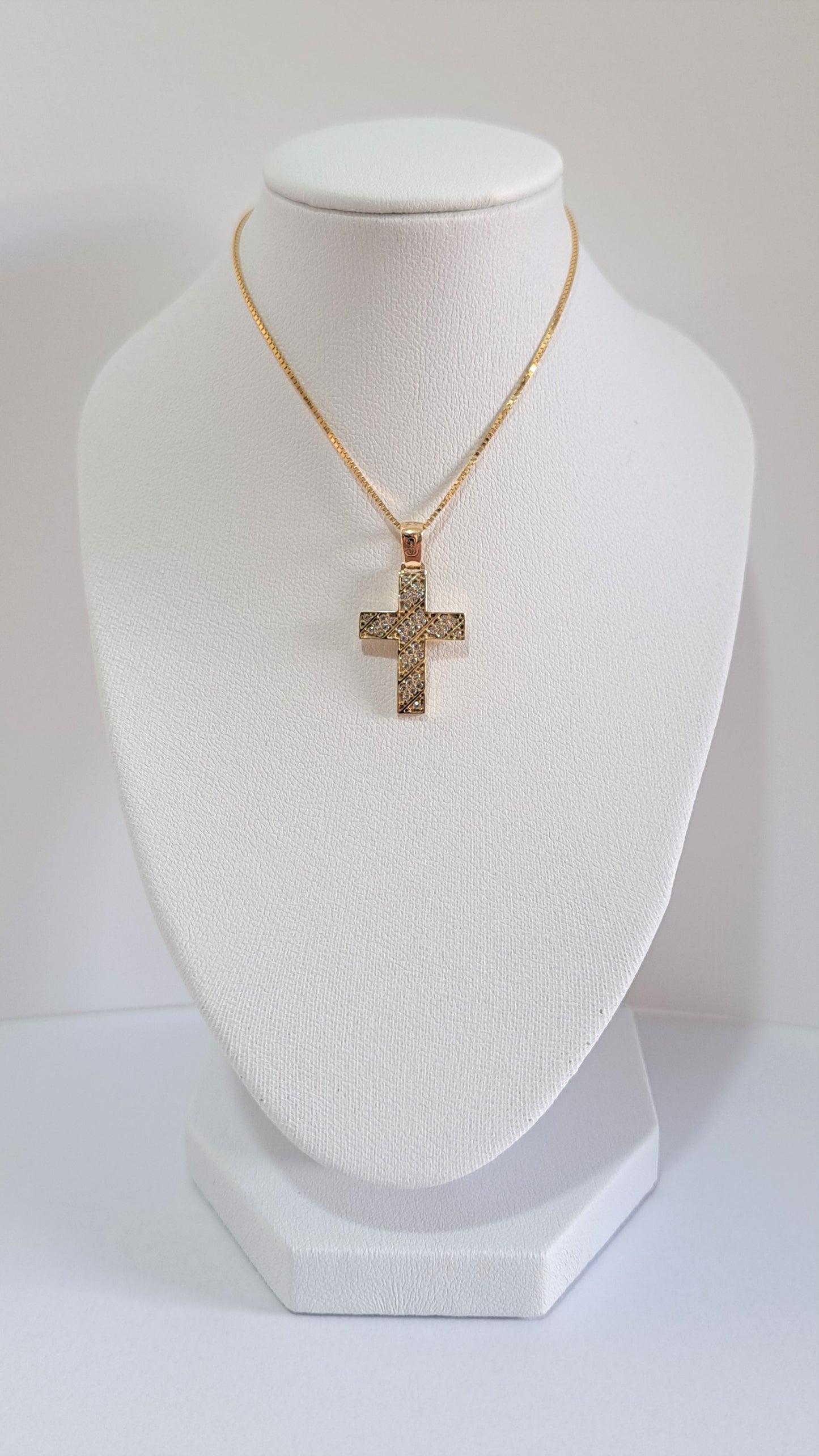 14K Yellow Gold Cross with zirkons -A - Katerina Roukouna