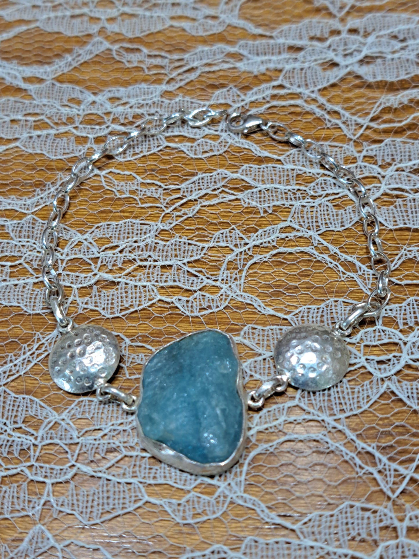 Handmade sterling silver bracelet with aquamarine