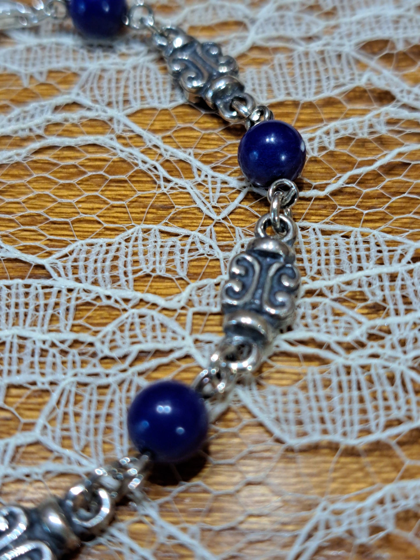 Handmade antique sterling silver bracelet with lapis lazouli. - Katerina Roukouna