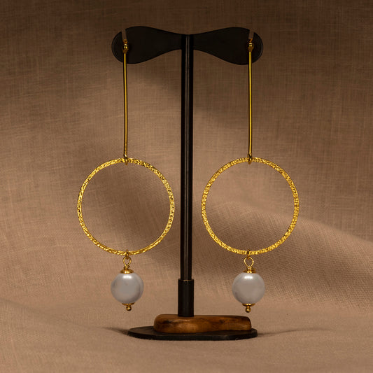 Gold plated round circles silver earrings with shellpearls