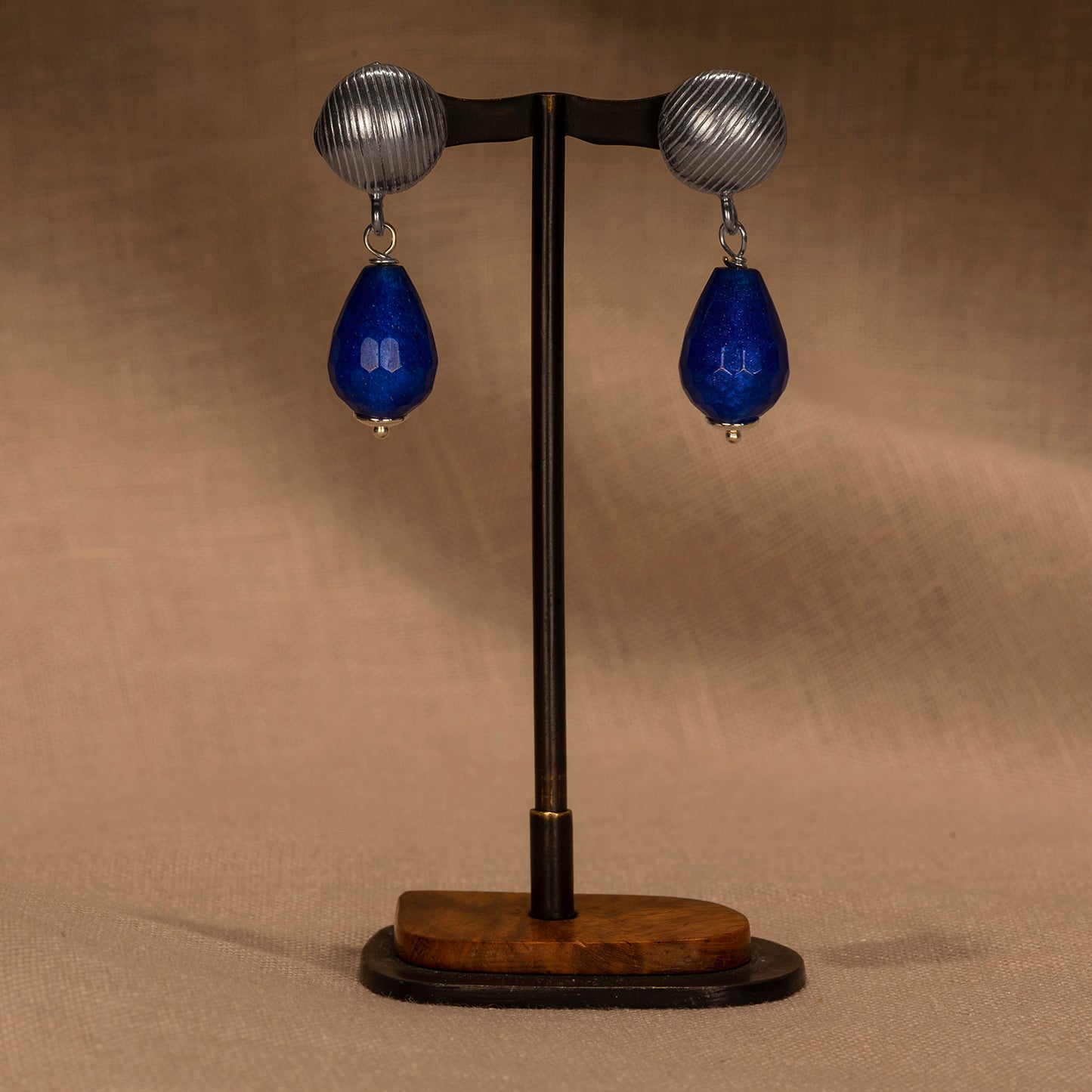 Silver earrings with blue oval agates (II) - Katerina Roukouna