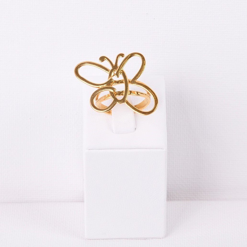Βutterfly gold plated sterling silver ring - Katerina Roukouna