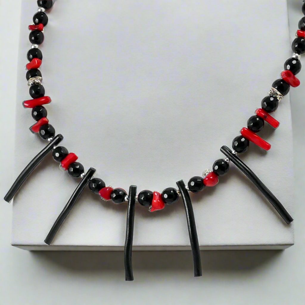 Black & Red Coral Necklace -