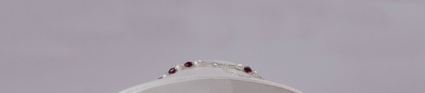Drop Shaped Garnets, Pearls, and Melted Silver Necklace - Katerina Roukouna
