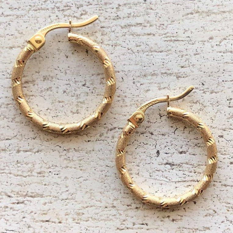 18k gold hoops egraved 