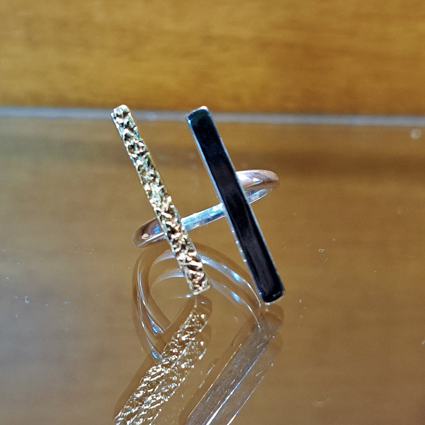 Gold and black plated sterling silver ring