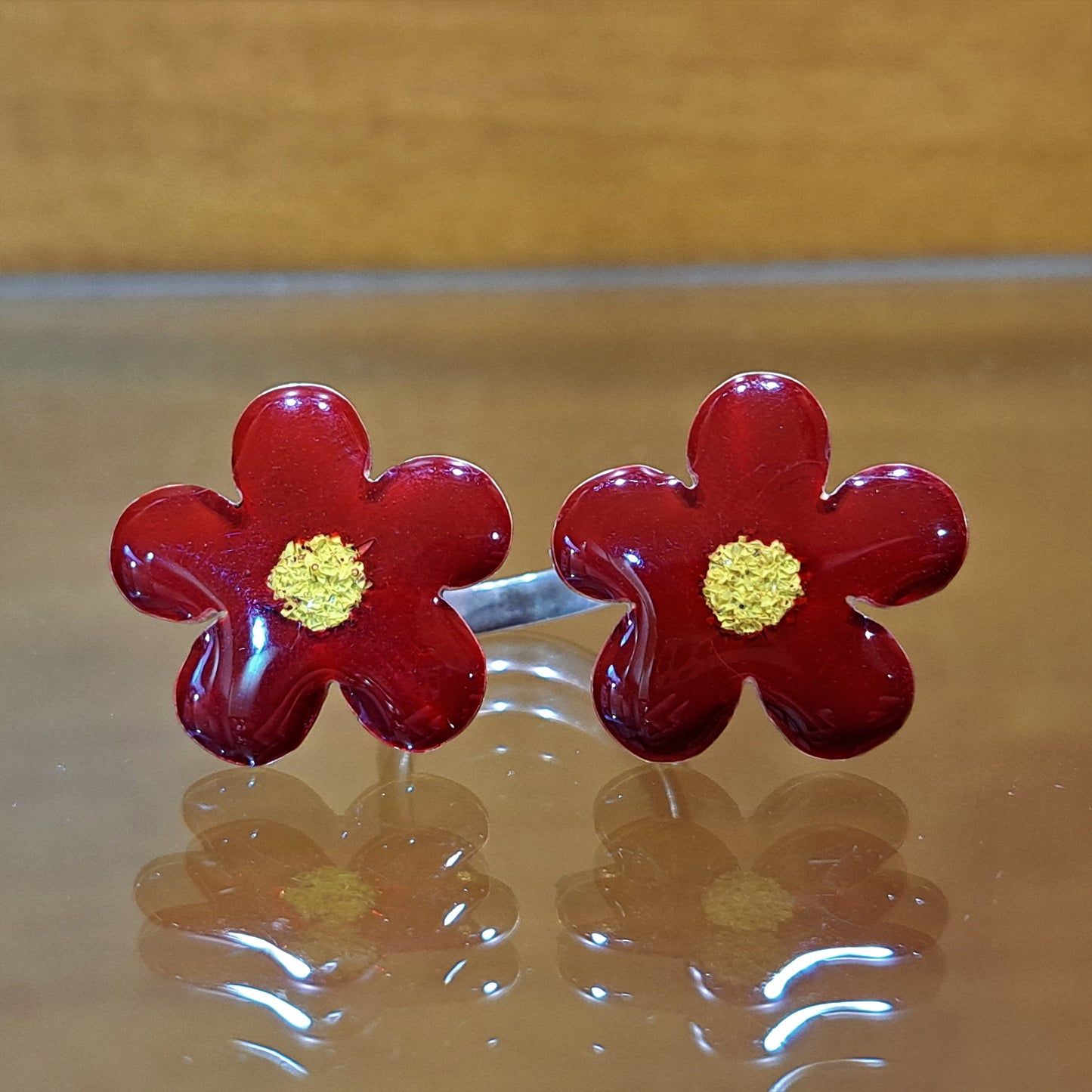Handmade sterling silver ring with two flowers