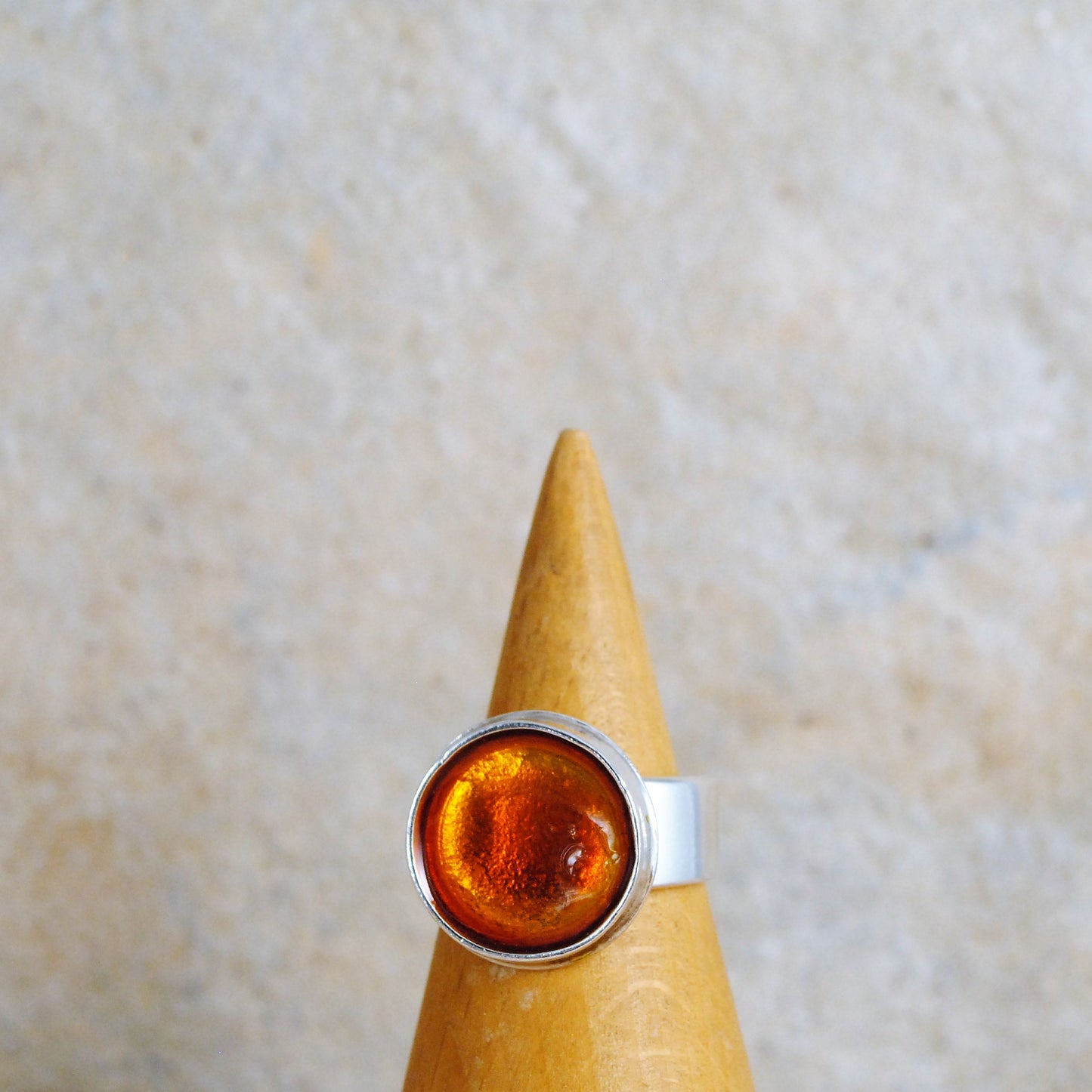 Orange round sterling silver ring
