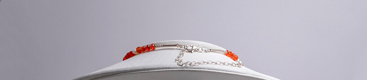 Carnelians, Pearls, and Silver Lilies Necklace - Katerina Roukouna
