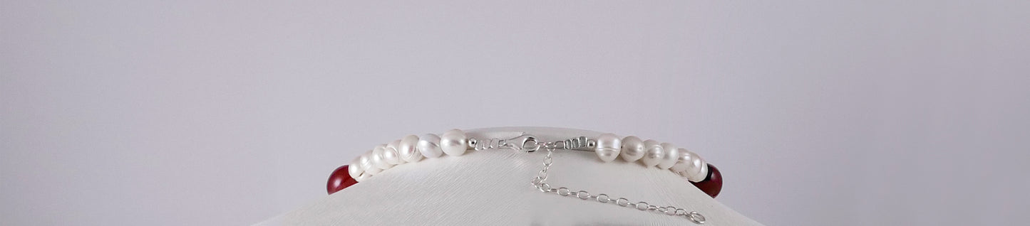 Pearls, Carnelians, Agates, and Sterling Silver Necklace - Katerina Roukouna