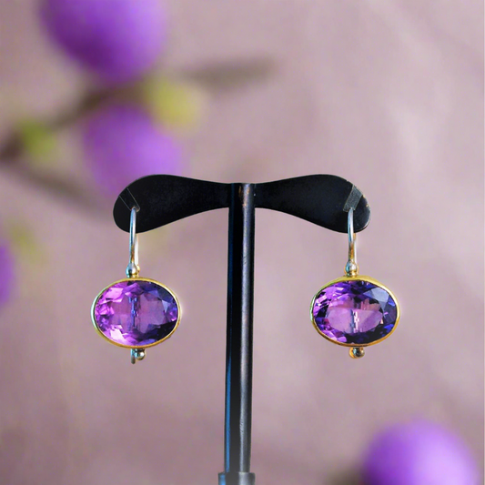 Amethysts,18k Gold and sterling silver earrings.