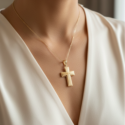 14K Yellow gold cross-matte - Katerina Roukouna