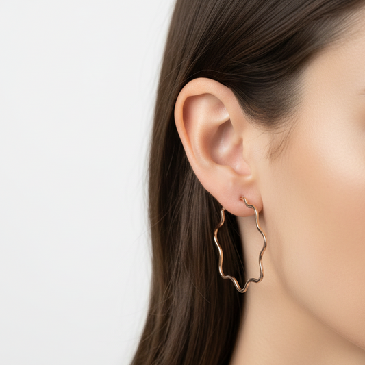 14K red Gold wavy hoops - Katerina Roukouna