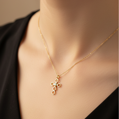 14K Gold tiny cross with zirkon (II) - Katerina Roukouna