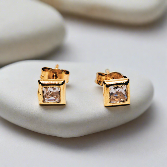 14K Gold square earrings with zirkons