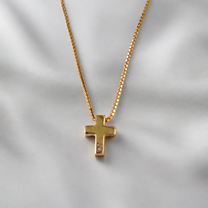 14K Gold tiny cross with zirkon