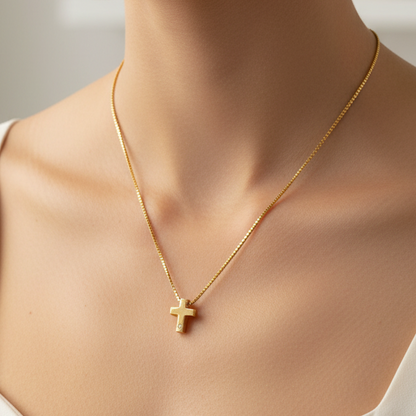 14K Gold tiny cross with zirkon - Katerina Roukouna