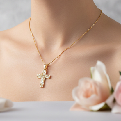 14K Yellow Gold Cross with zirkons -A - Katerina Roukouna