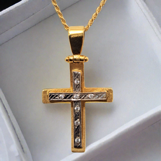 14K Handmade Gold Cross with zirkons (ΙΙ)