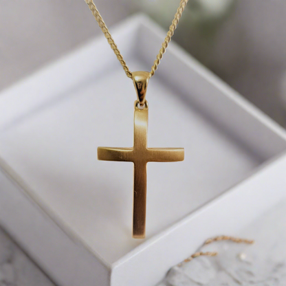 14k Yellow Gold  Cross matte