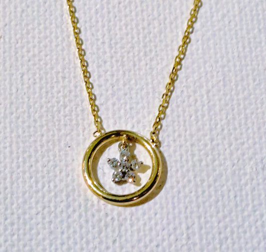 14K Gold necklace with a circle of life and a star