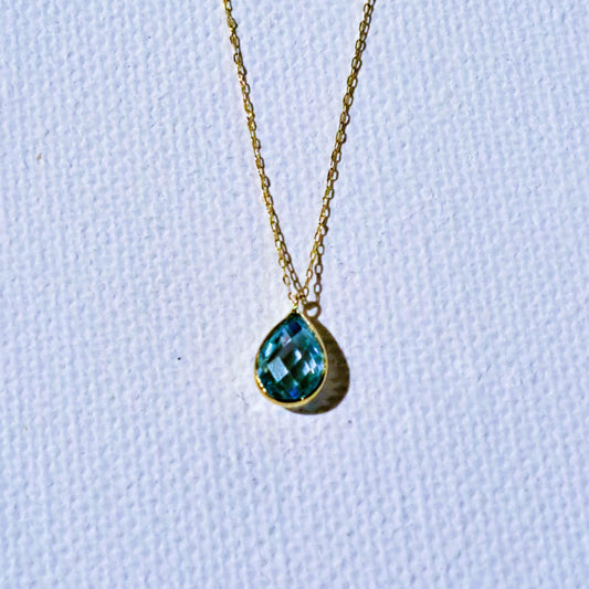 14K Gold necklace with blue zirkon drop