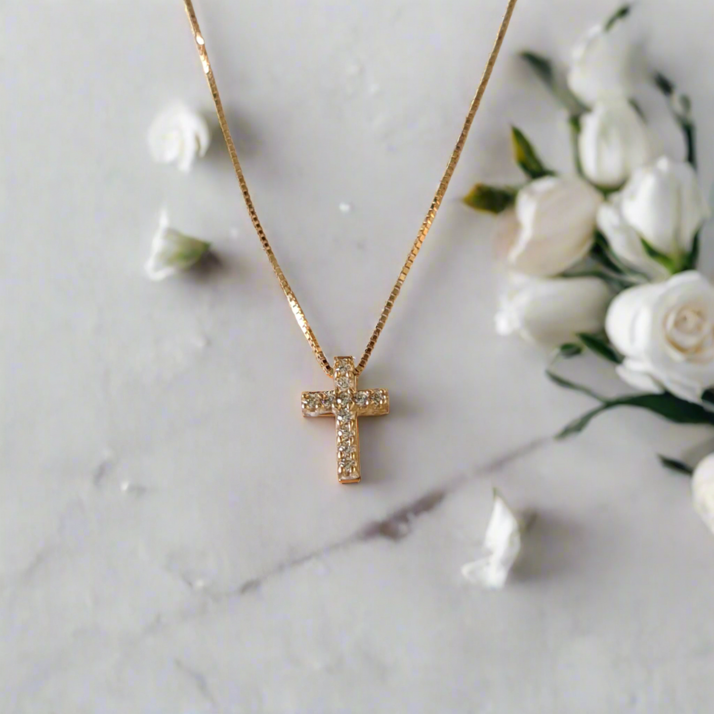 14K Gold tiny cross with zirkons