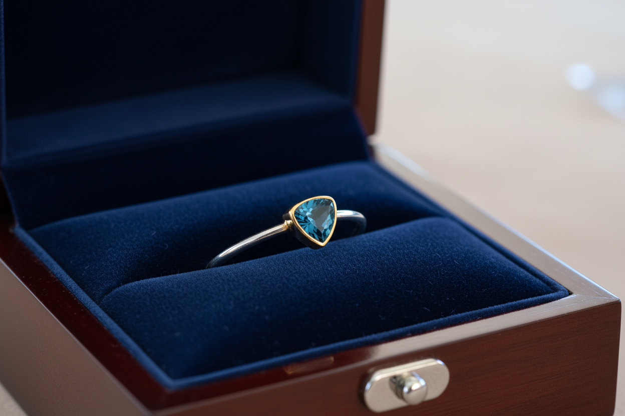 Handmade 18K and sterling silver ring with blue topaz - Katerina Roukouna