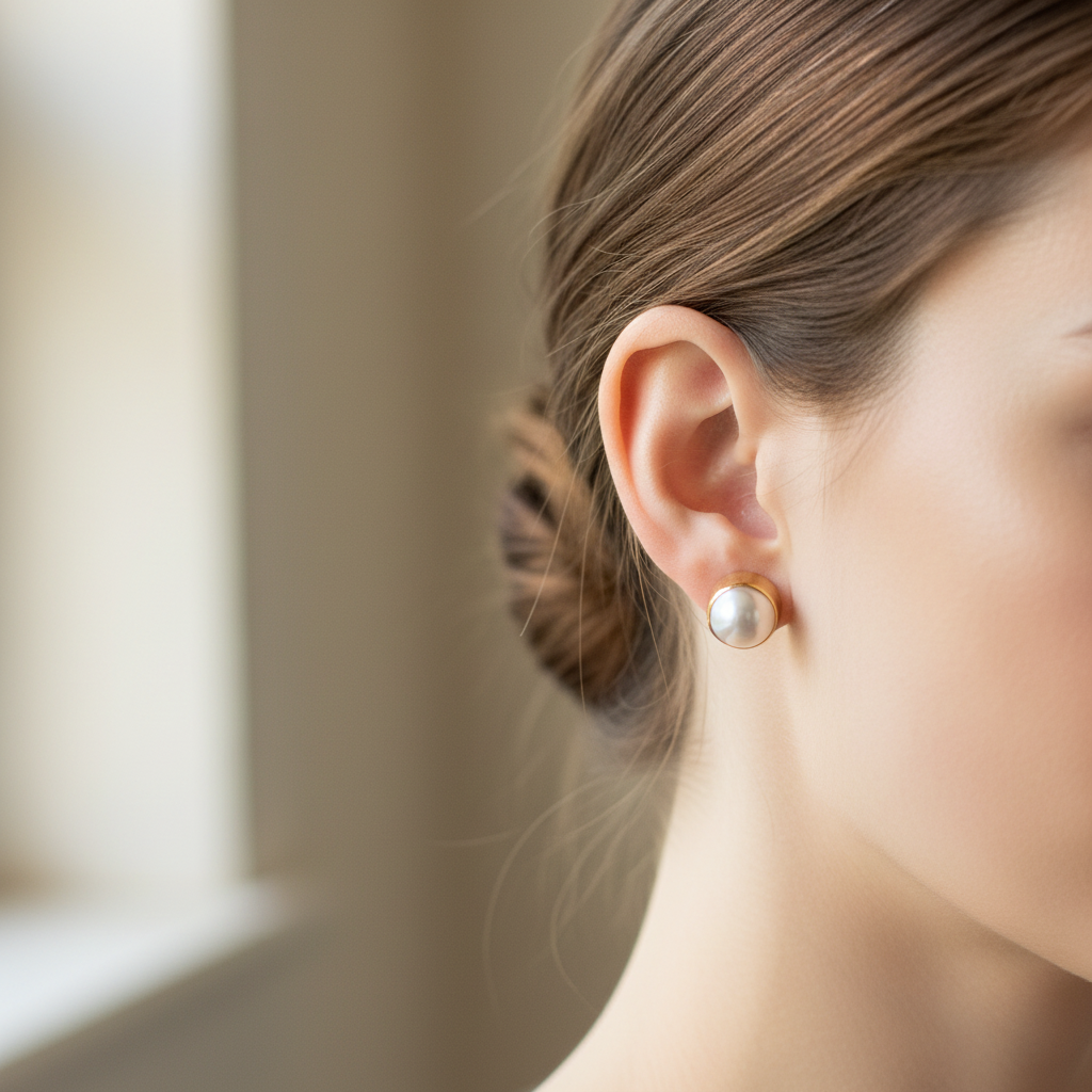 Handmade 18K round earrings with pearls