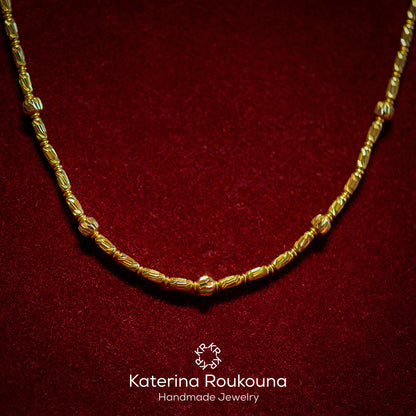 Gold necklace 14K with ovals and round beads