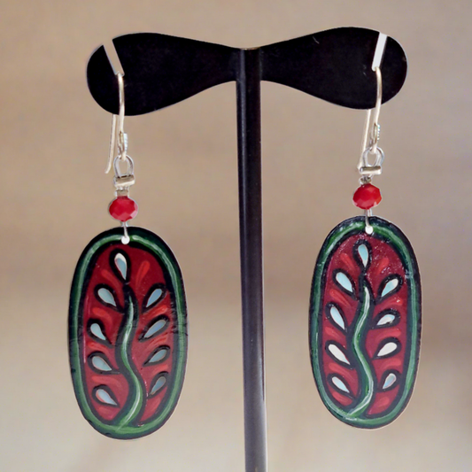 Handmade earrings with german sìlver -green, red and white