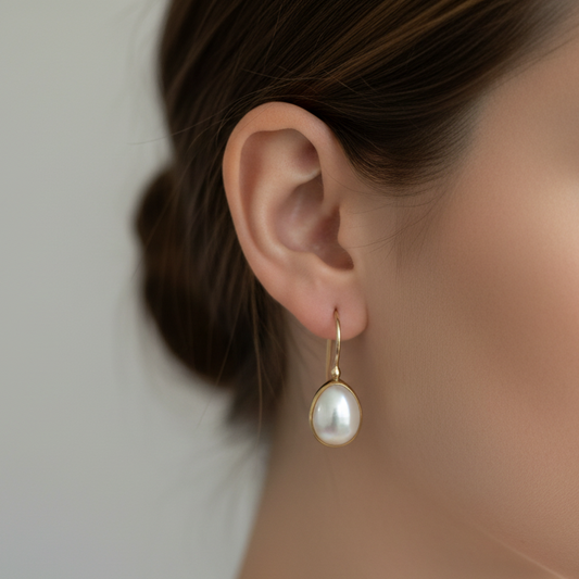 Earrings with oval pearls 18K gold and silver - Katerina Roukouna