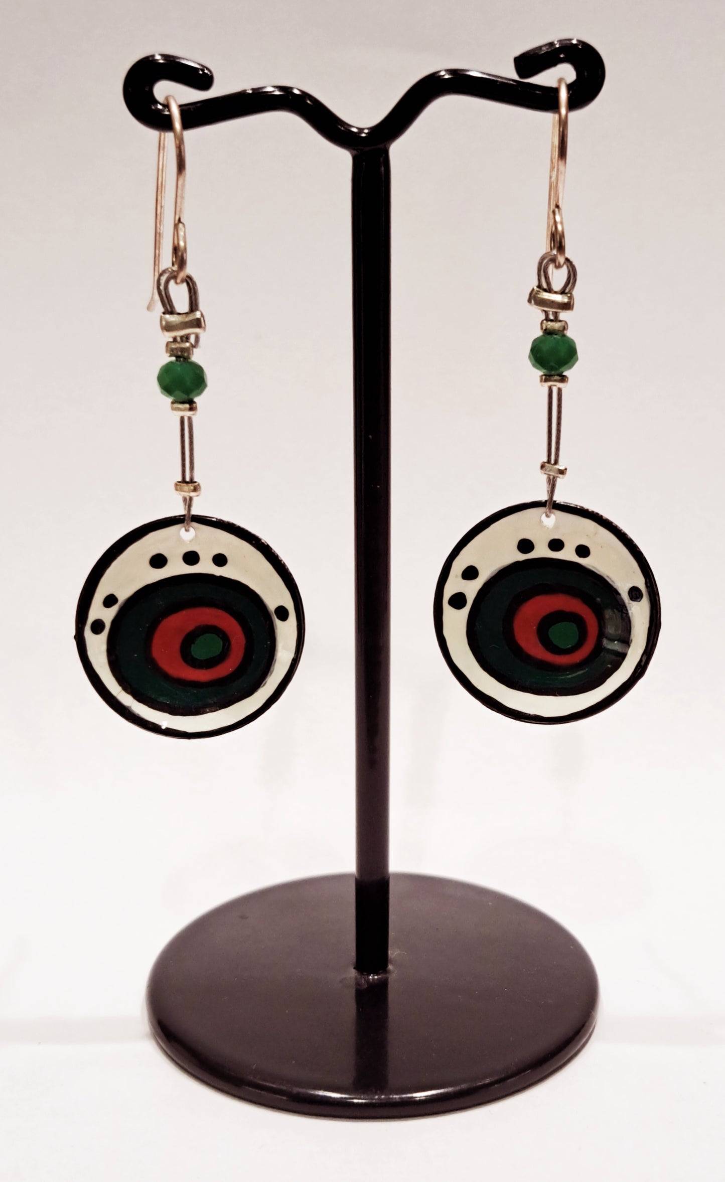 Handmade earrings -German silver-red, green, black and white