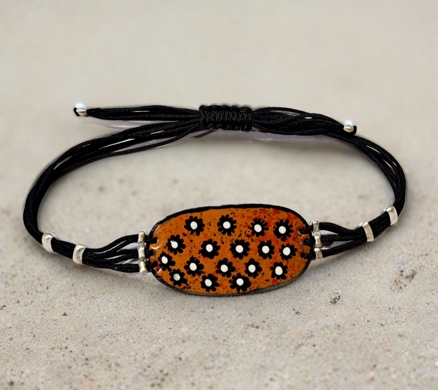 Handmade painted bracelet- brown white