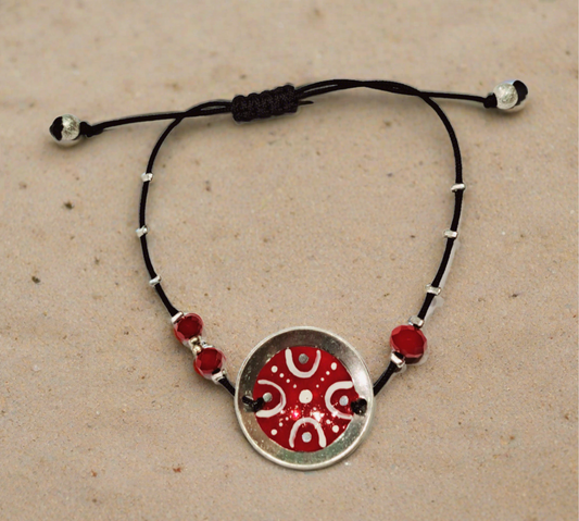 Handmade  painted bracelet, red and white