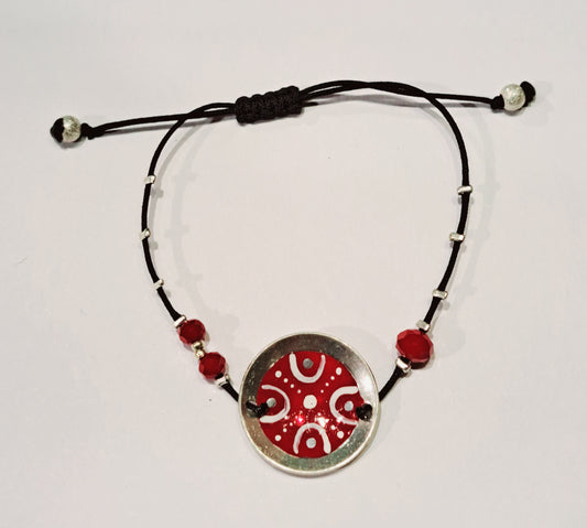 Handmade  painted bracelet, red and white