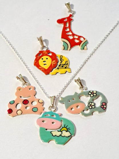 Frog, enamel painted sterling silver necklace