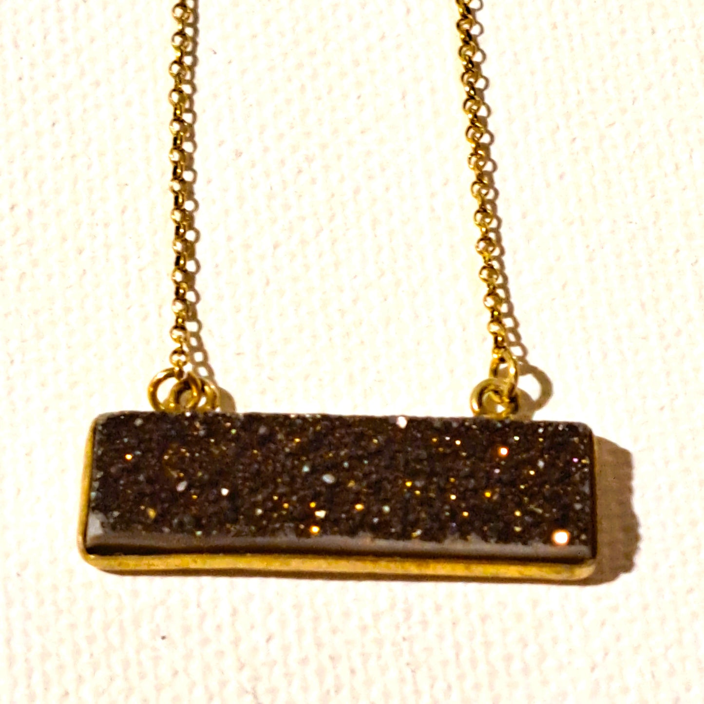 Gold plated sterling silver necklace with drusy agate.