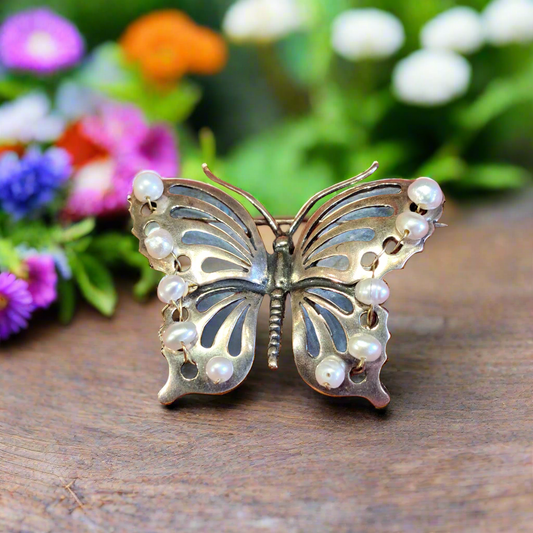 Butterfly with Pearls-sterling silver brooch