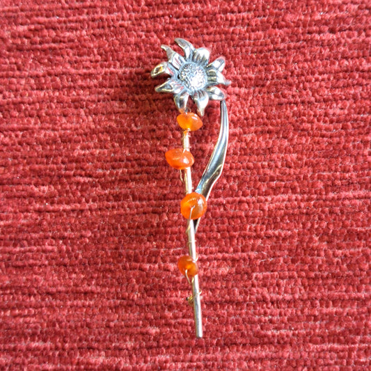 Helianthus with cornelinas- silver brooch