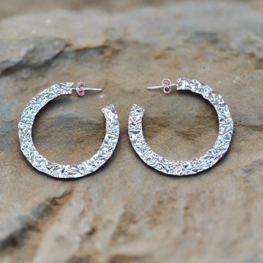 "Rocky" sterling silver hoops