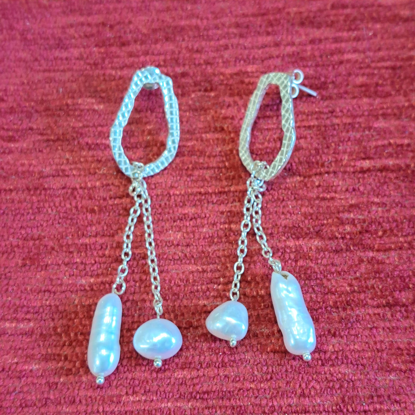 Sterling silver earrings with chains and pearls