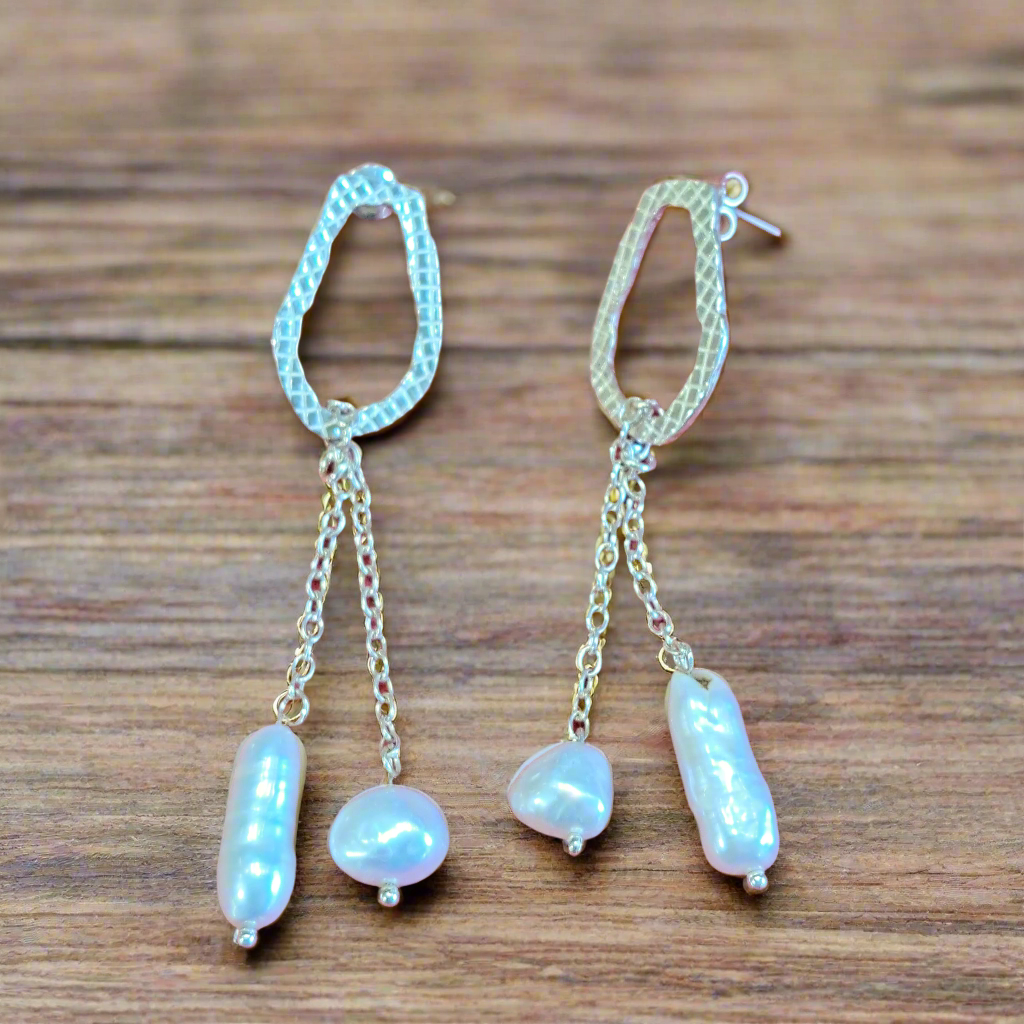 Sterling silver earrings with chains and pearls