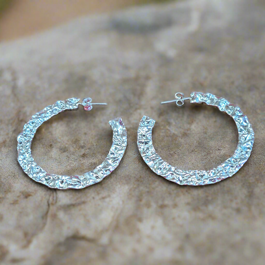 "Rocky" sterling silver hoops