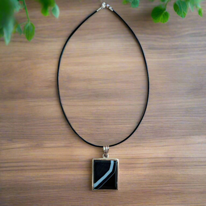 Sterling silver necklace with black and white onyx