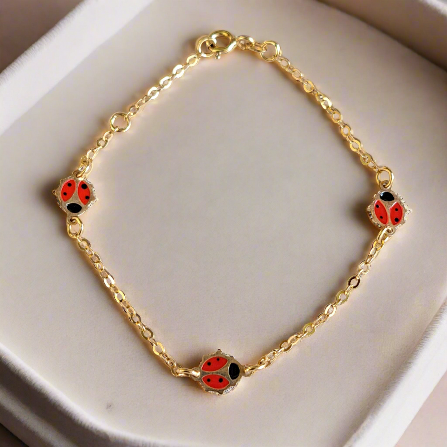 14K Gold Bracelet with ladybugs