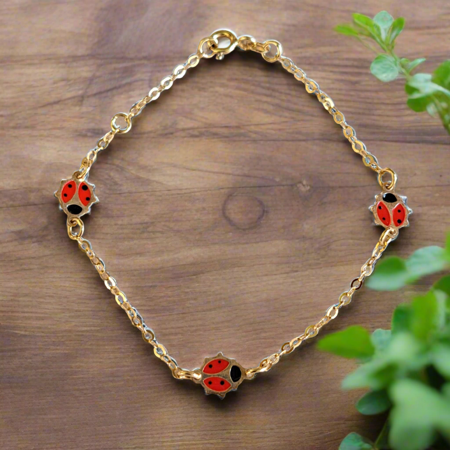 14K Gold Bracelet with ladybugs